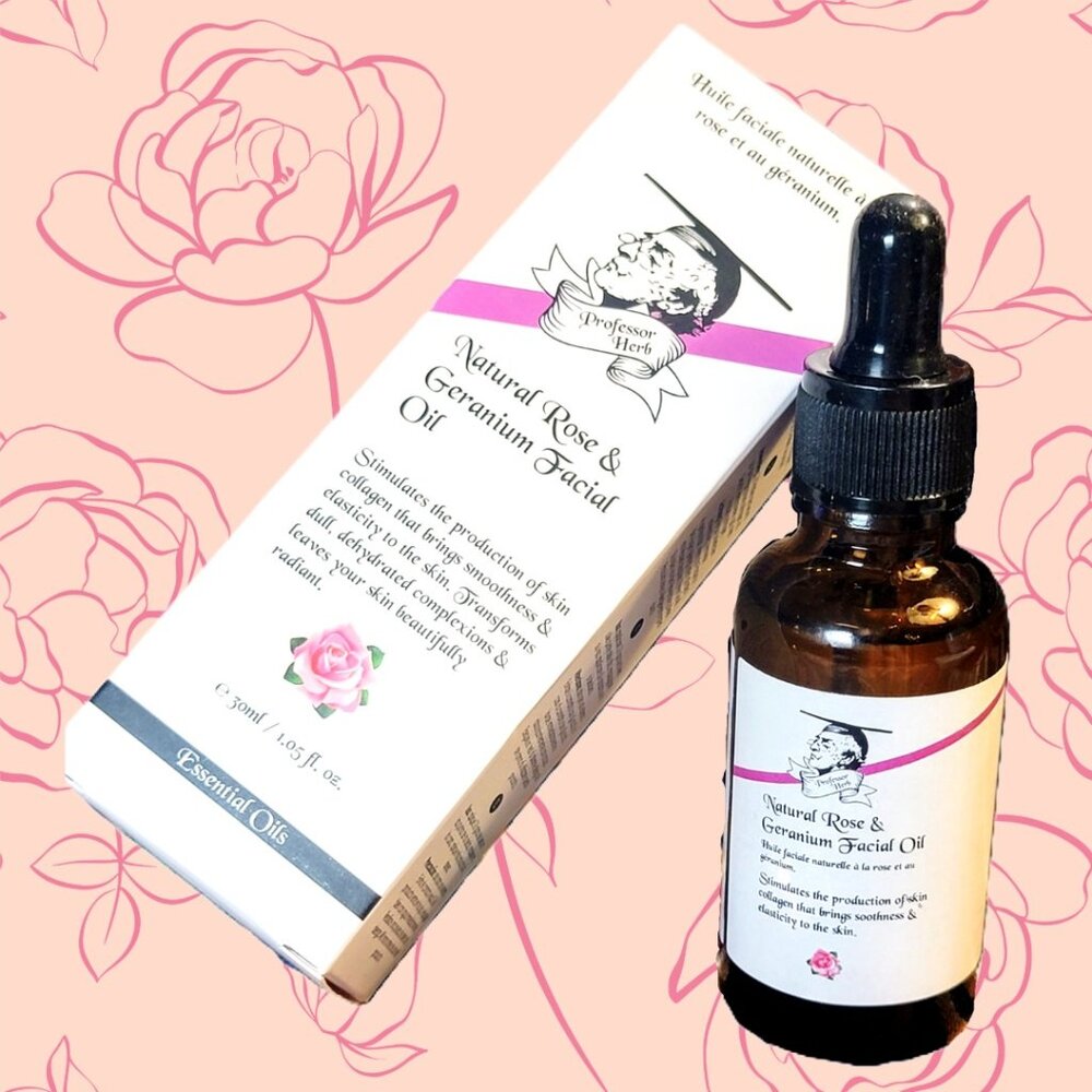 NIB - PROFESSOR HERB - Natural Rose & Geranium Facial Oil - 1.05 FL OZ
